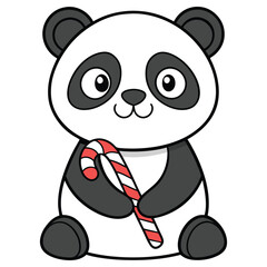 Charming Panda Cartoon with Candy Cane, Cute Animal Character, Stylized Design, Mascot