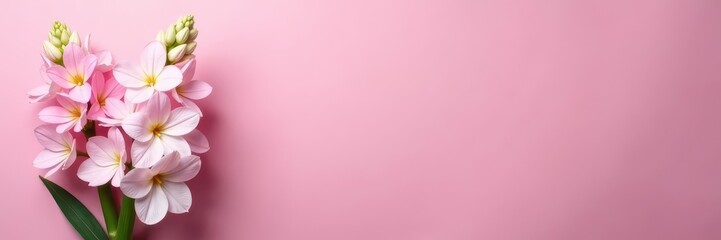 Obraz premium Delicate pastel roses & hyacinths against a rose pink, light, bloom