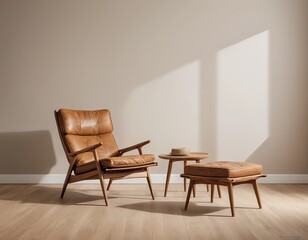 Modern Leather Armchair and Ottoman in Minimalist Interior