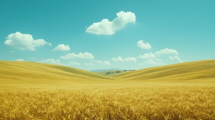Fototapeta premium Golden Wheat Field, Tuscany Hills, Sunny Sky, Rural Landscape