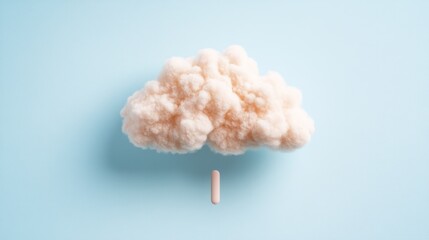 Fluffy cloud-shaped object descends on a light blue background