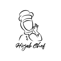Vector illustration of an Asian female chef logo wearing a headscarf. Chef mascot logo.