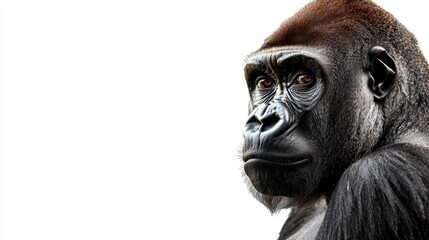 Obraz premium Stunning portrait of a solitary gorilla against a pristine white background.