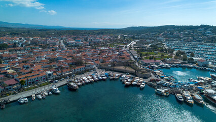 Fototapeta premium Sigacik Marina Drone Photo, Aegean Sea Cittaslow City Seferihisar, Izmir - Turkey