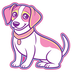 Cheerful Cartoon Jack Russell Terrier Sitting with Collar, Pop Art Style
