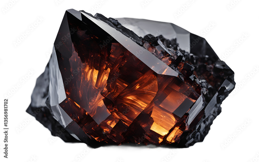 Poster boron crystal in a dark, almost black jagged form, isolated on a empty plain background