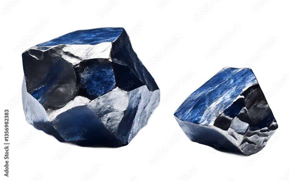 Poster Cobalt chunk with a bluish-silver metallic surface, isolated on a empty plain background