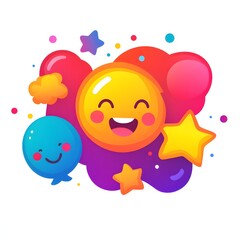 Obraz premium Playful cartoon characters with cheerful expressions and colorful stars against a vibrant background
