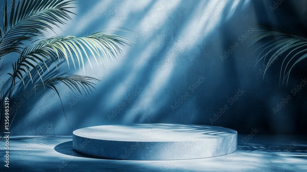 Aufkleber a smooth, circular platform sits prominently in a tranquil setting, illuminated by soft blue light f