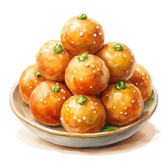 Watercolor Sweets laddu isolated on transparent background