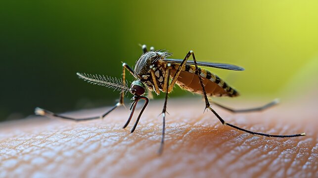 Mosquito biting human skin.