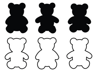 Black and White Teddy Bear Silhouette vector on white background
