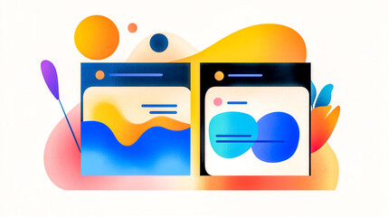 Split screen design showing engaging webpages with colorful graphic elements