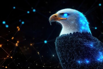 A digital illustration of a futuristic eagle, showcasing intricate details and modern design elements.