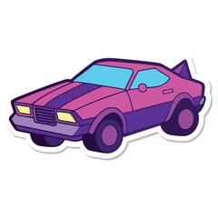 Stylized Pink and Purple Cartoon Car, Isolated, White Background, Retro Aesthetic