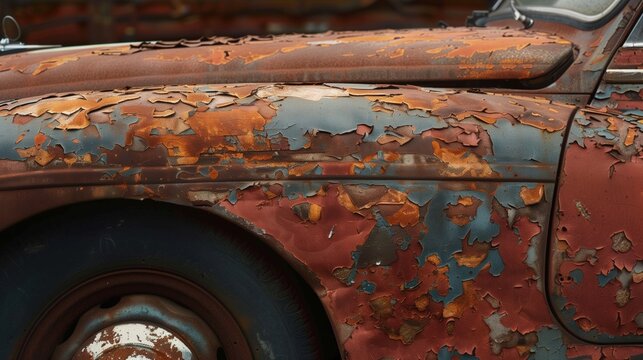 Fototapeta Vintage car with rust showing signs of nostalgia  