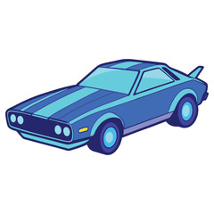 Cartoon Car Stripped Blue Classic Coupe Automobile Flat Design, Isolated, Stylized