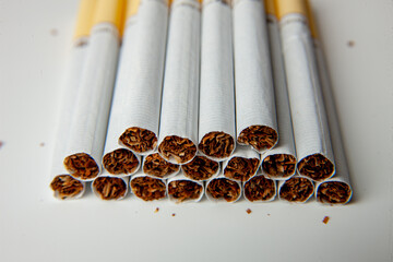 Nicotine cigarettes close-up on white background