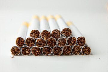 Nicotine cigarettes close-up on white background