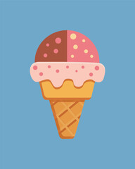 Fruit ice cream in a waffle cup with adding - sweet vector art