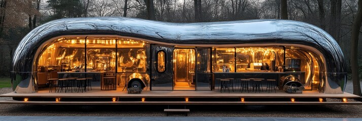 Obraz premium Illuminated, organic-shaped mobile bar/restaurant