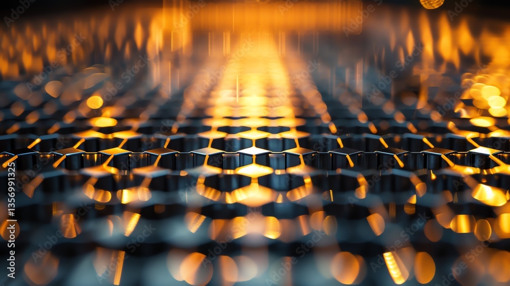 Poster abstract image of a honeycomb structure with a glowing light in the background.