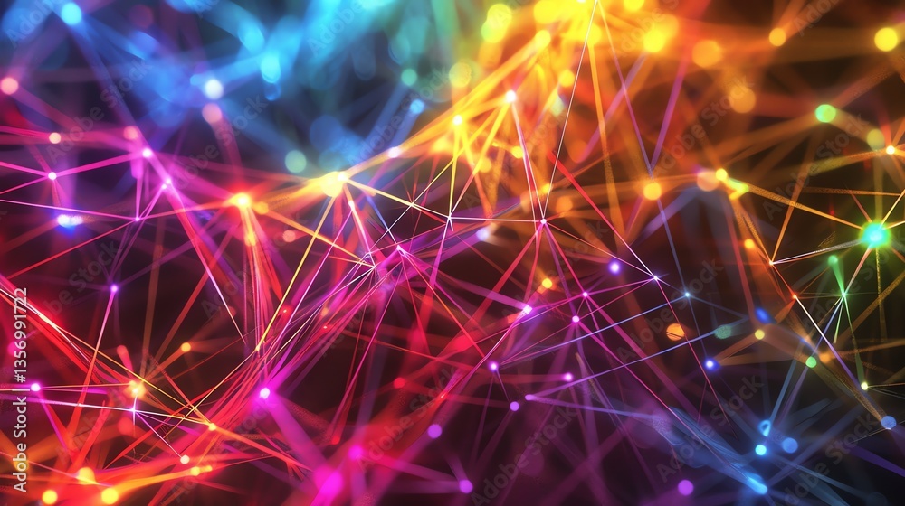 Poster Abstract glowing futuristic plexus. Digital data visualization. Network connection structure. 3D rendering.