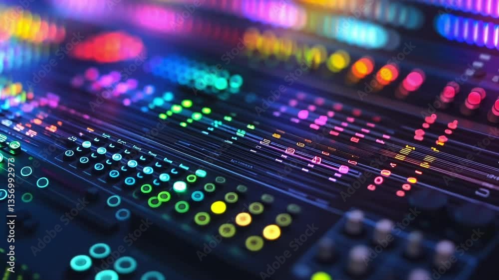 Poster colorful and dynamic digital light patterns create a futuristic and abstract representation of data 