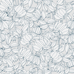 Fototapeta premium Seamless pattern with hand drawn meadow bold flowers. Colorful illustrations on blue background for surface design and other design projects