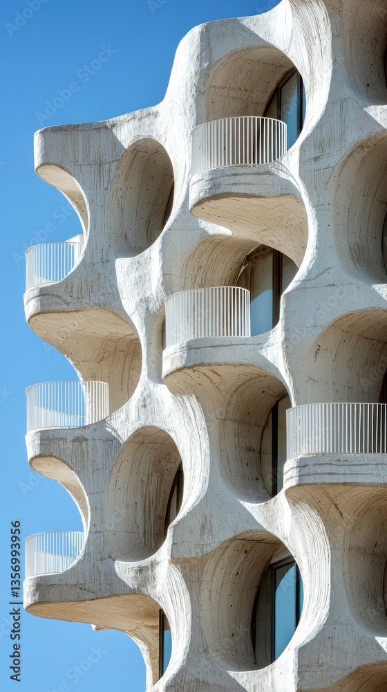 Poster unique building features striking curved balconies that create an eye-catching facade. this architec