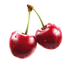 Pair of Cherries with Stems PNG - Fresh and Glossy on transparent background
