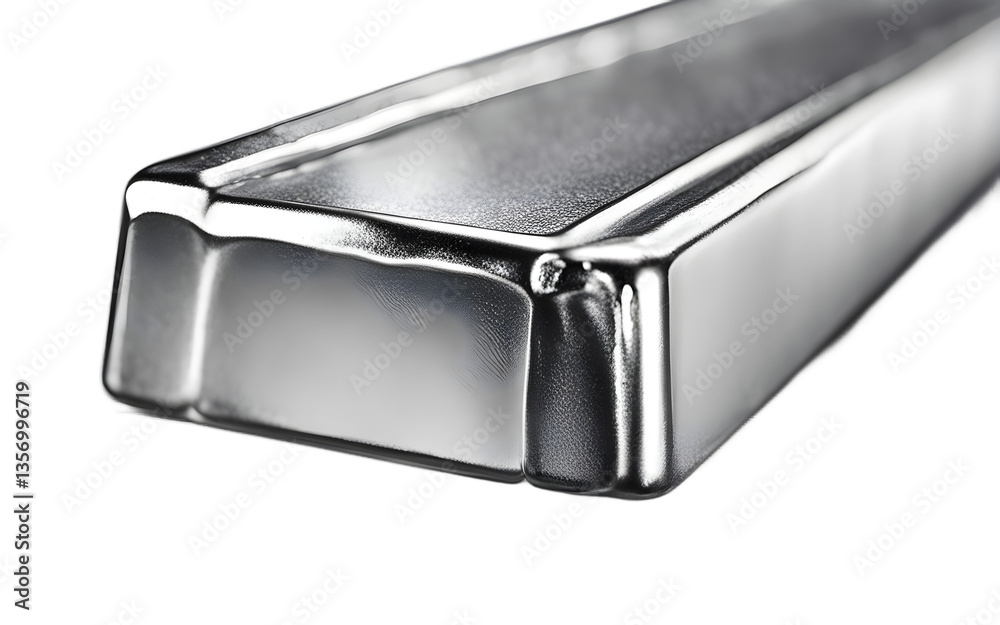 Poster dysprosium bar with a dense, shiny silver finish, isolated on a empty plain background