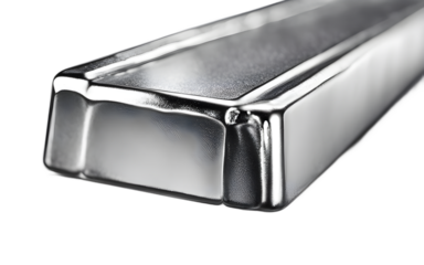 Dysprosium bar with a dense, shiny silver finish, isolated on a empty plain background