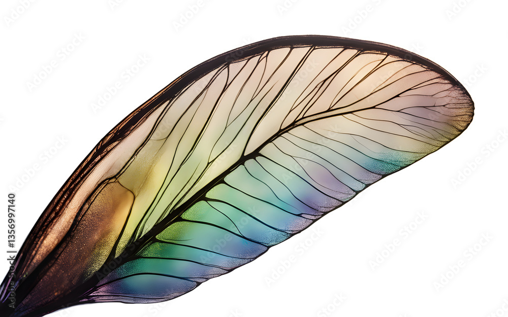 Poster fairy wing with translucent, shimmering iridescence, isolated on a empty plain background