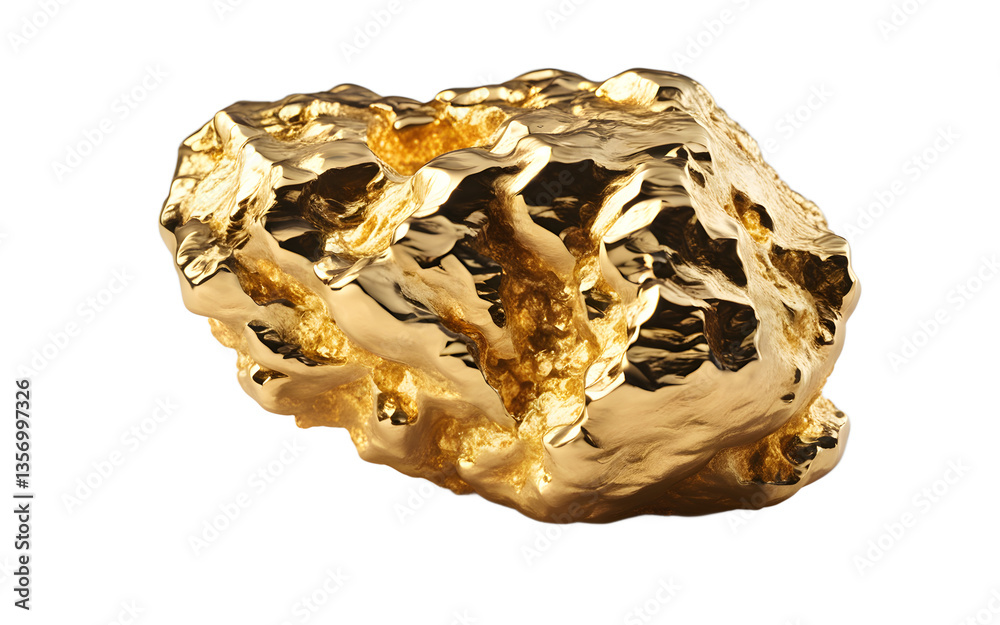 Aufkleber Gold nugget in its natural rough form, isolated on a empty plain background