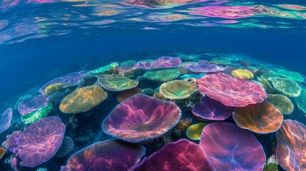 Vibrant underwater scene showcasing colorful coral formations, illustrating the beauty of marine life and the importance of preserving ocean ecosystems for future generations.