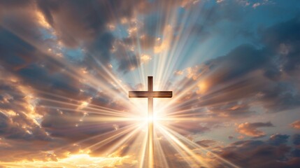 A radiant cross breaking through a cloudy sky, representing divine intervention and the promise of a brighter future.