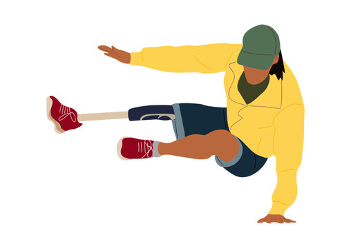 recommend clip art: Young man with disability dancing break dance. Flat colorful vector illustration isolated on transparent background