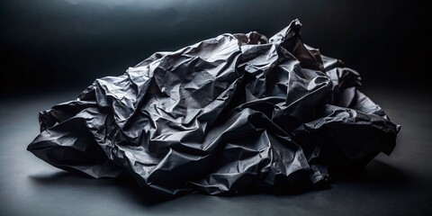 Abstract Black Crumpled Paper Texture Background - Dramatic Photography
