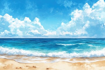 Obraz premium Watercolor style beach, blue sea and sky