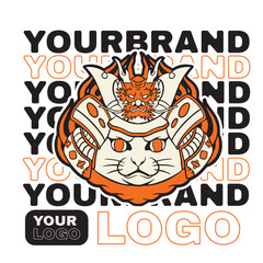 funny vector illustration of cat as a samurai , it can be use for shirt design or poster