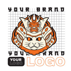 Fototapeta premium funny vector illustration of cat as a samurai , it can be use for shirt design or poster