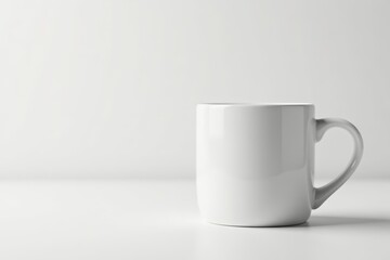 Fototapeta premium White ceramic cup with handle on clean white surface, cup, white