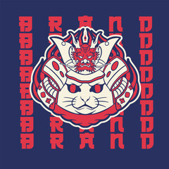 funny vector illustration of cat as a samurai , it can be use for shirt design or poster