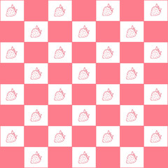 Seamless strawberry pattern on red and White Checkered Background
