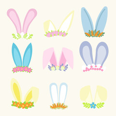 set of bunny ears with flowers on easter