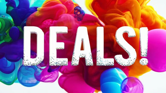 The word deals is written in a purple and red font. The font is very large and bold