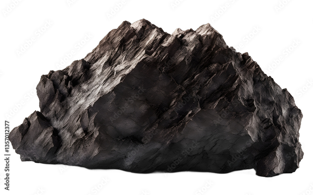 Poster manganese rock with a rough dark brown and black coloration, isolated on a empty plain background