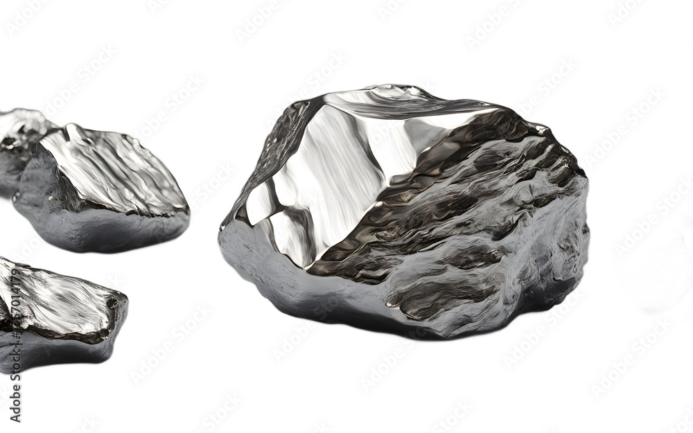 Poster Palladium nugget with a silvery-white metallic sheen, isolated on a empty plain background