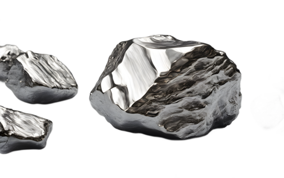 Palladium nugget with a silvery-white metallic sheen, isolated on a empty plain background